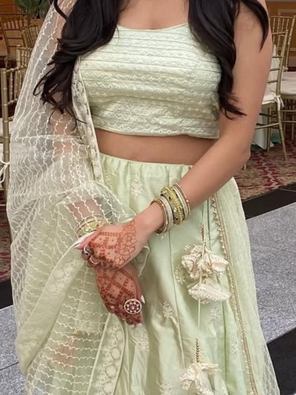 Light Mint Embroidered A-Line Skirt with Matching Top